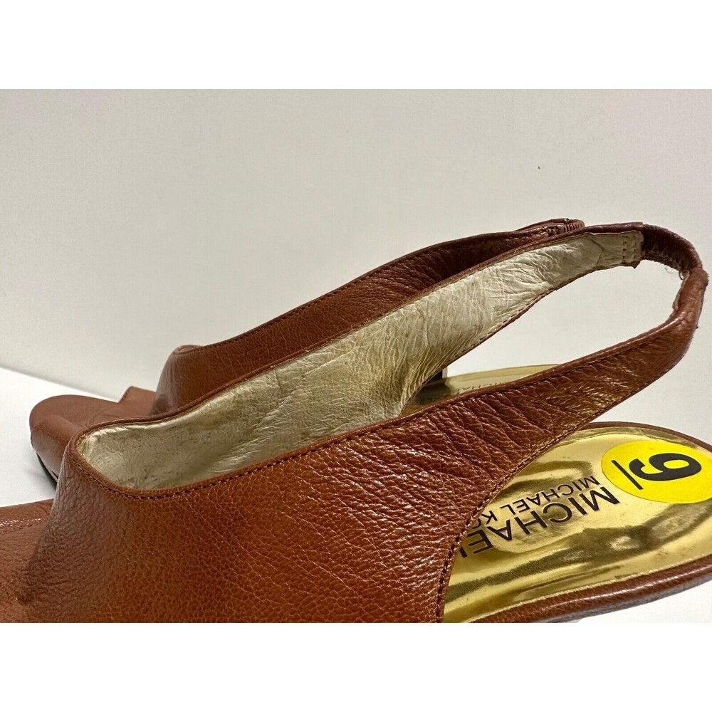 Michael Kors women size 9 M high heel brown leather slingback sandals - Picture 10 of 13